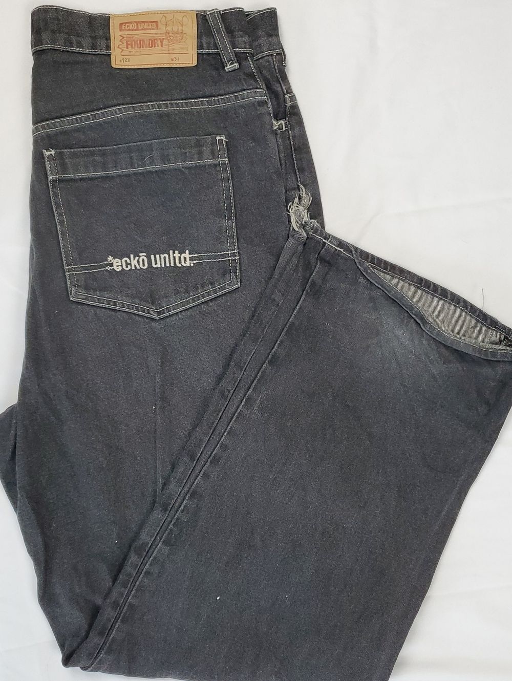 Ecko Unltd Vintage Y2K Jeans | Mens Wide Leg Relaxed Faded Black 34